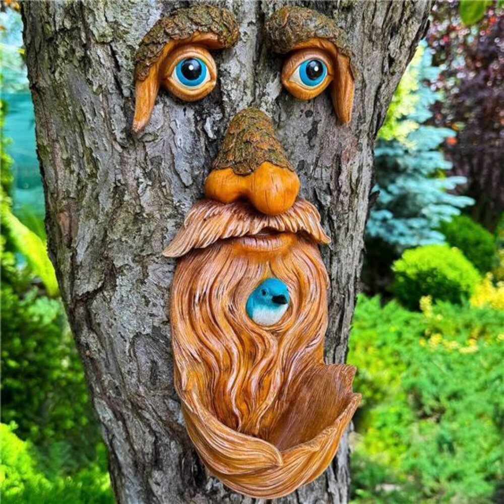 Tree Faces Decor Outdoor - Old Man Bird Feeder - Tree Hugger Garden